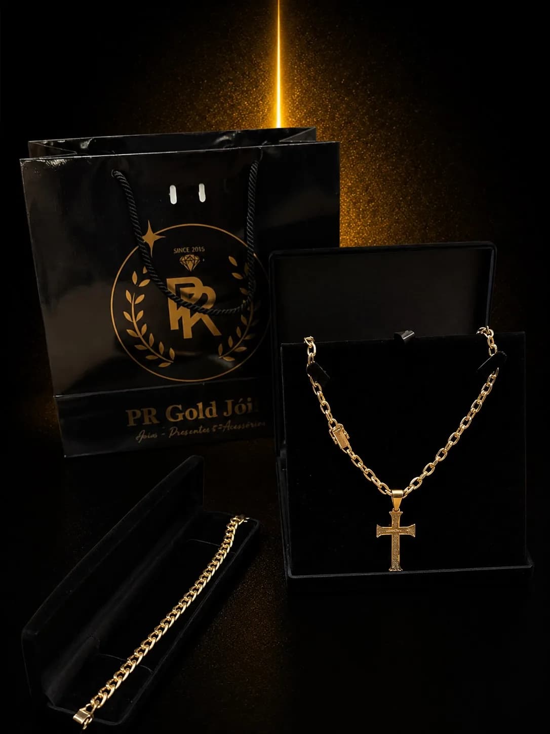 Embalagem oficial da PR Gold com corrente e pingente