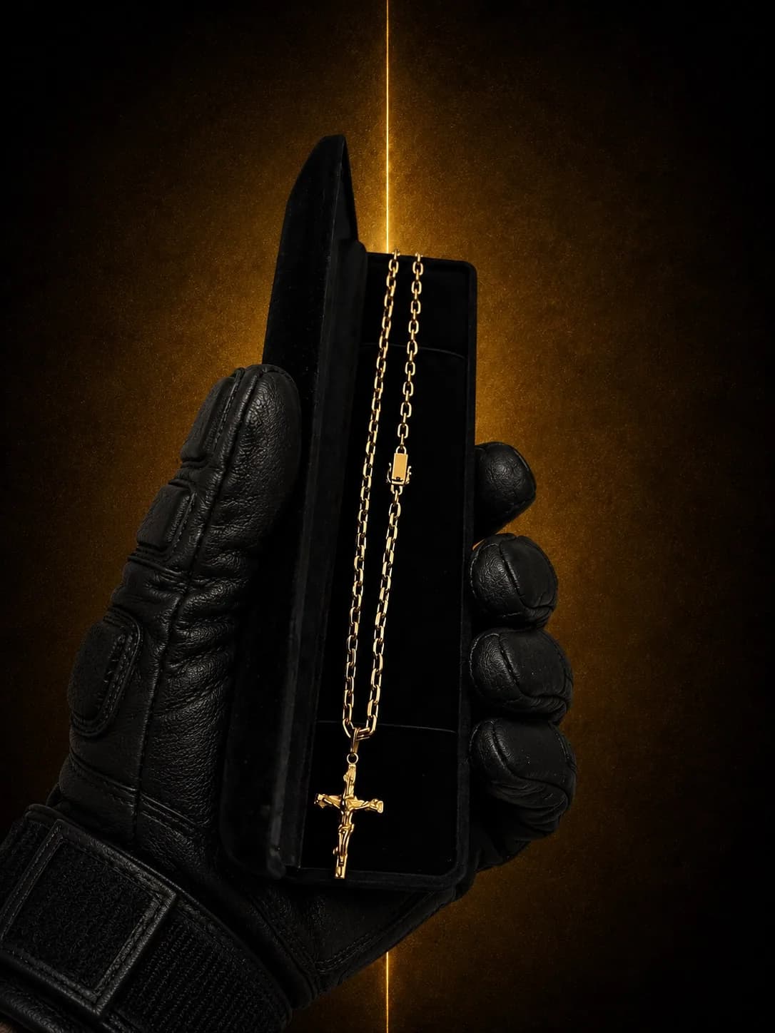 Corrente elo cadeado com crucifixo em ouro