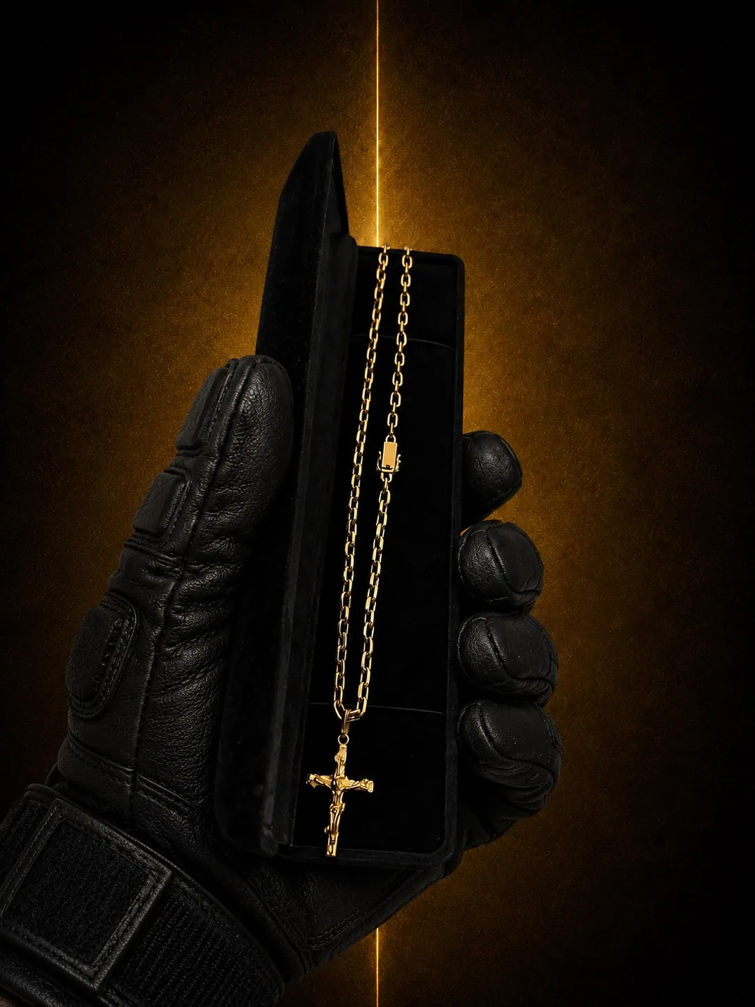 Corrente elo cadeado com crucifixo em ouro