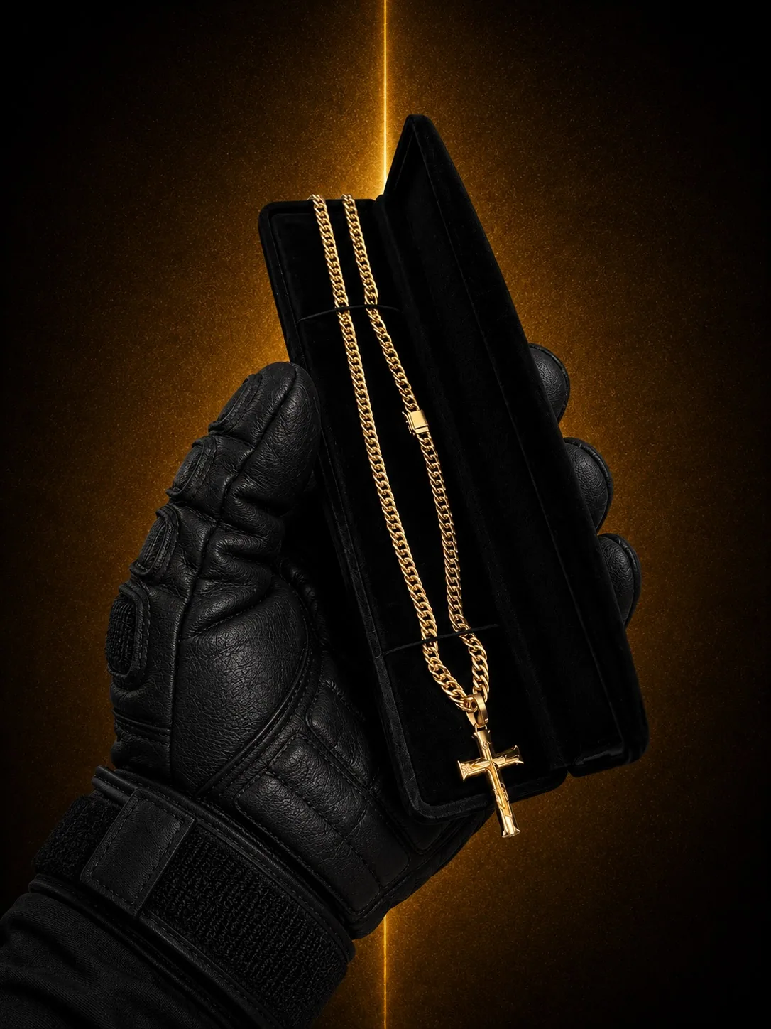 Corrente romana quadrada com crucifixo em ouro
