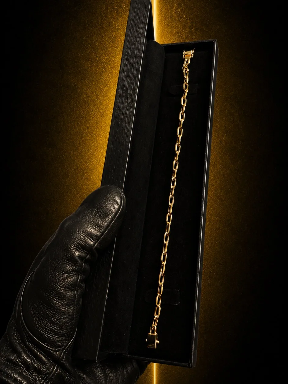 Pulseira elo cadeado tradicional em ouro